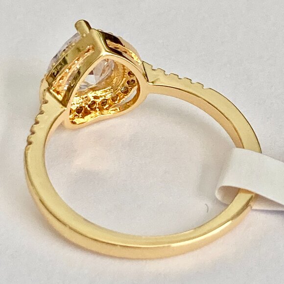 Heart Cut Cubic Zirconia Halo Cocktail Ring Yellow Gold Plated Size 7 8 9 - Picture 11 of 13